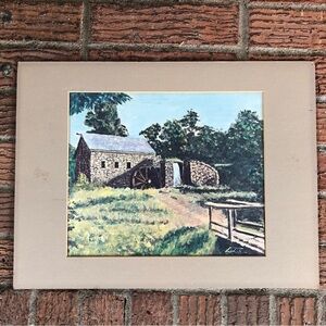 Vintage Dwight D Eisenhower Matted Old Mill Print From Oil Painting Size 12”x16”